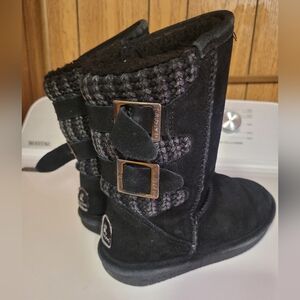 BearPaw Girls Black and Gray Boots with Buckles